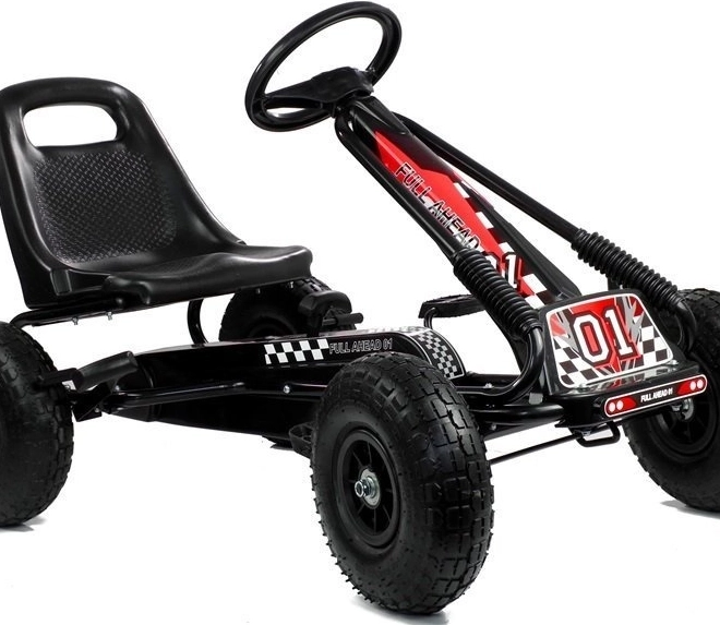 Kart cu pedale + Anvelope gonflabile + Scaun reglabil – negru