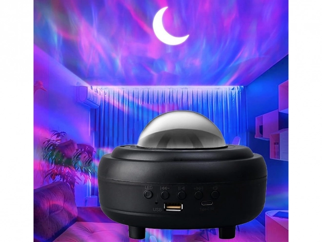 Lampă de noapte LED cu proiector de stele și aurora boreală cu difuzor Bluetooth