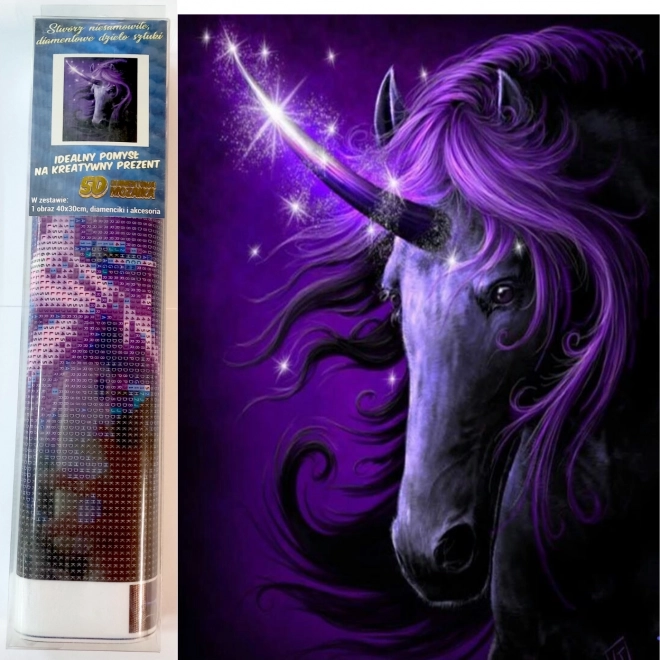 pictura cu diamante unicorn violet