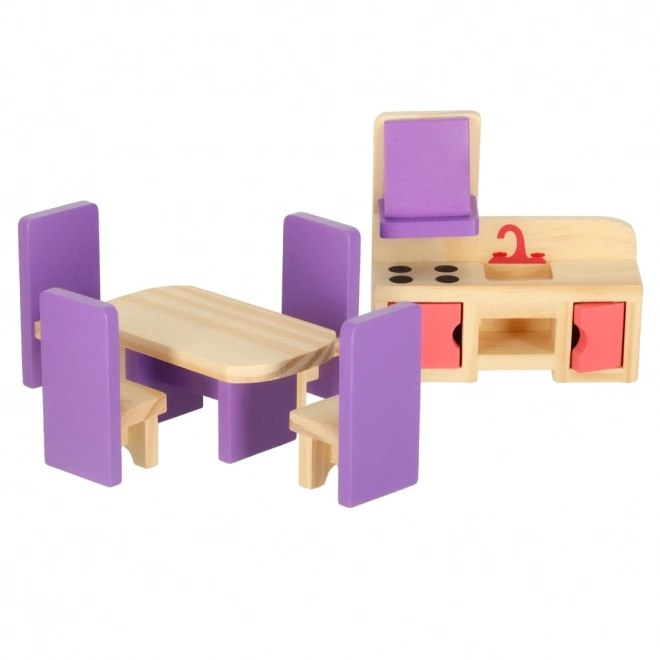 Mobilier din lemn pentru căsuța de păpuși violet