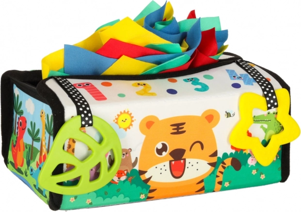 Jucărie senzorială Montessori cu batiste și covoraș 2în1
