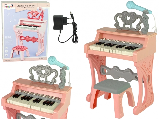 Pian organ electric roz cu scaun, 25 de clape