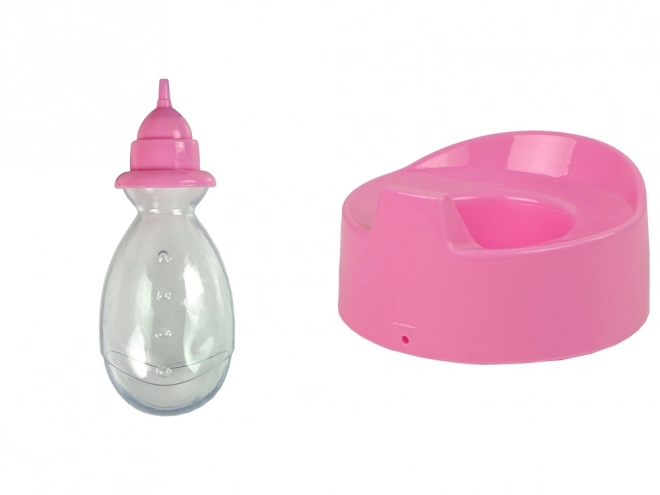 Păpușă bebeluș roz pișoțel și accesorii 24 cm