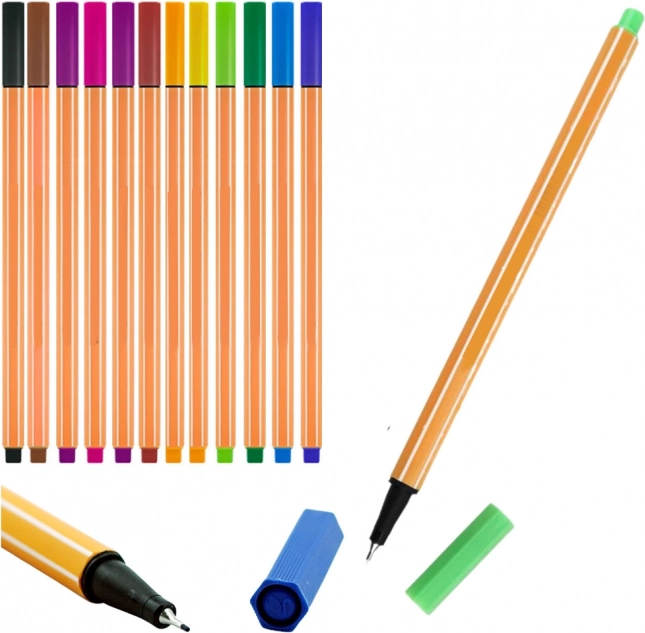 Set de pixuri subțiri colorate 0,4 mm - 12 buc