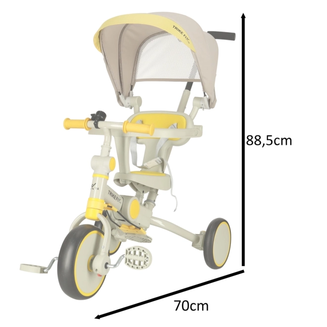 tricicletă multifuncțională cu copertină Trike Fix V4 – gri-galbenă