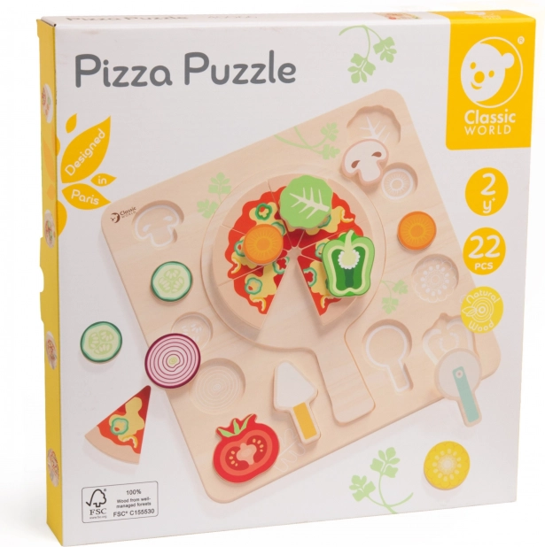 CLASSIC WORLD Pizza din lemn pentru feliere, puzzle 22 de piese