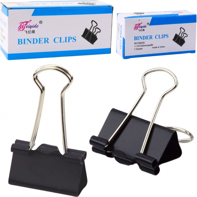 Clipsuri universale pentru birou, oțel arc, negru, 32 mm, 12 bucăți