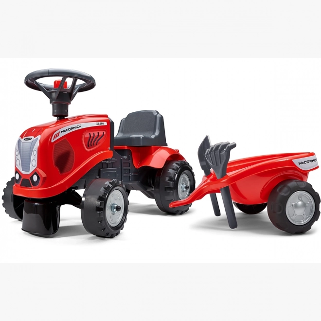 Tractorul Baby Mac Cormick roșu cu remorcă