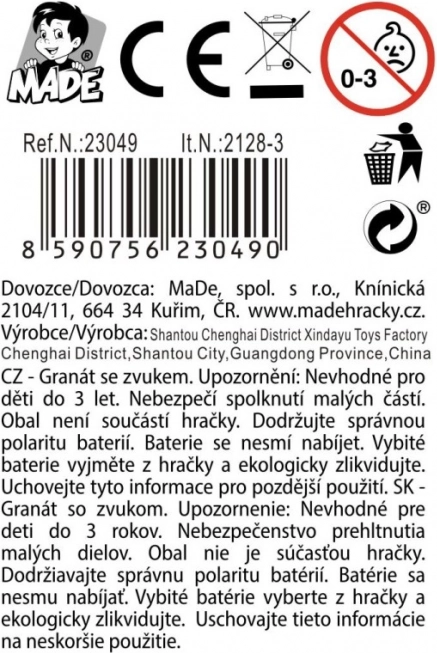 Grenadă manuală cu efecte și lumină pentru copii