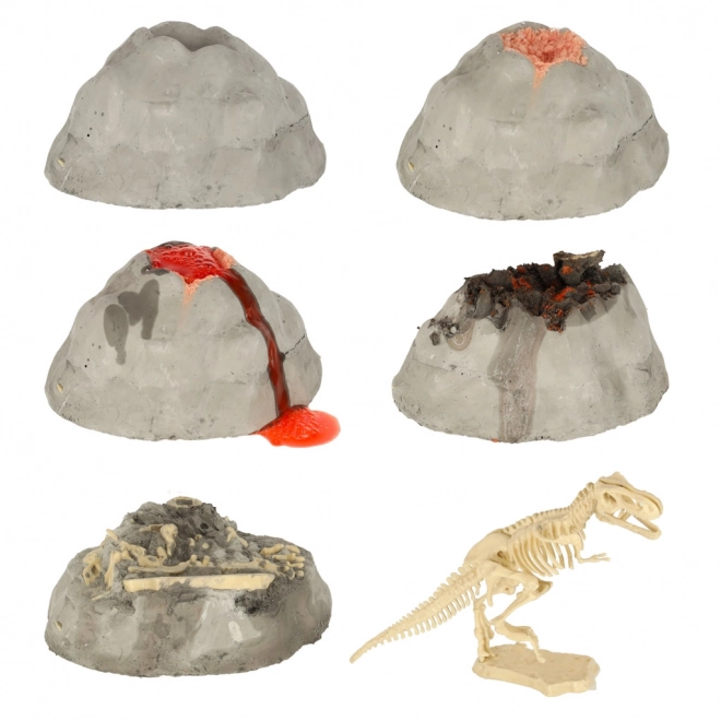 Set educativ pentru micii arheologi - model de vulcan cu dinozauri