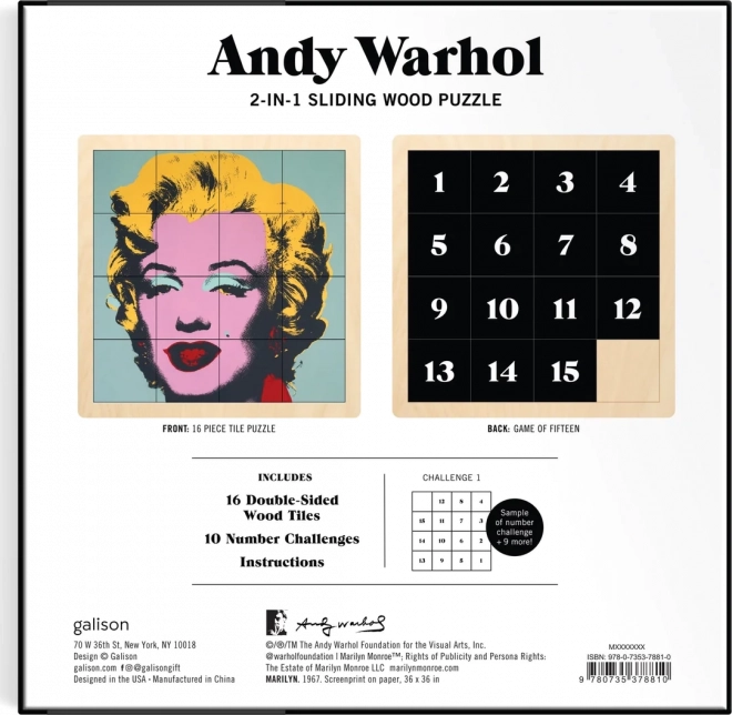 Puzzle din lemn glisant Andy Warhol: Marilyn 2-in-1