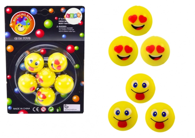 Set mingi de cauciuc galben emoji 6 bucăți