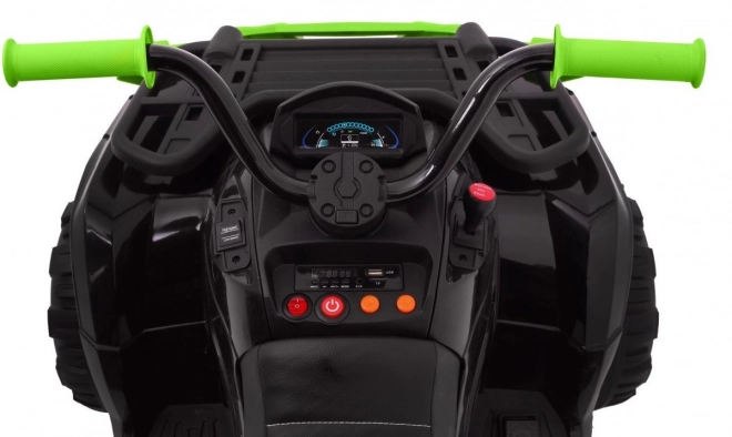 ATV XL 2,4GHz baterie pentru copii negru/verde + telecomandă + tracțiune 4x4 + suport bagaje + pornire lentă + EVA + LED audio