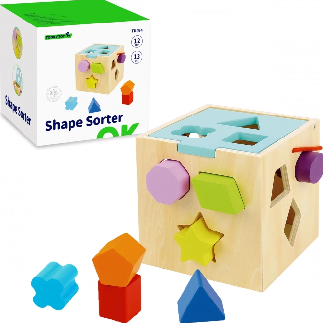 Jucărie lemn TOOKY TOY - Cub Sortator de Forme și Culori