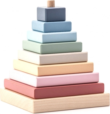 Piramidă colorată pastelată Cubika – puzzle din lemn, 9 piese