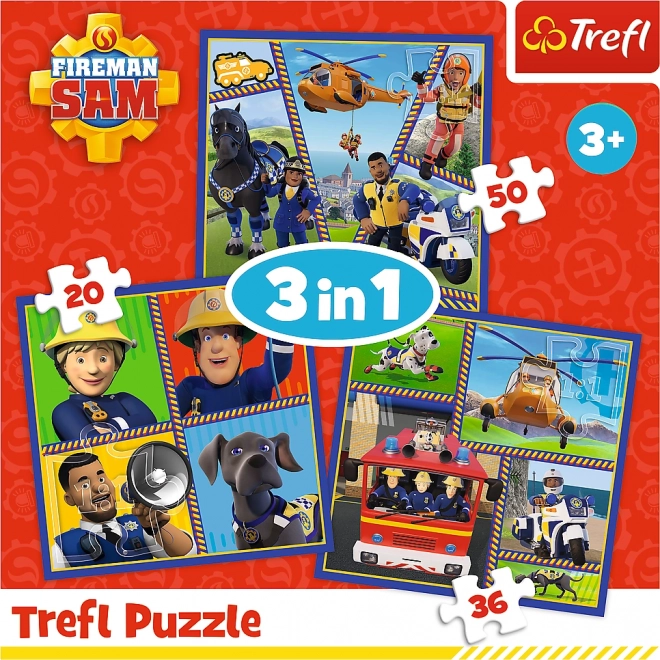 Puzzle pentru copii Sam Pompierul ziua lui Sam 3 în 1