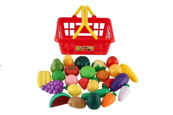 Coș din plastic albastru cu fructe și legume - set 25 piese