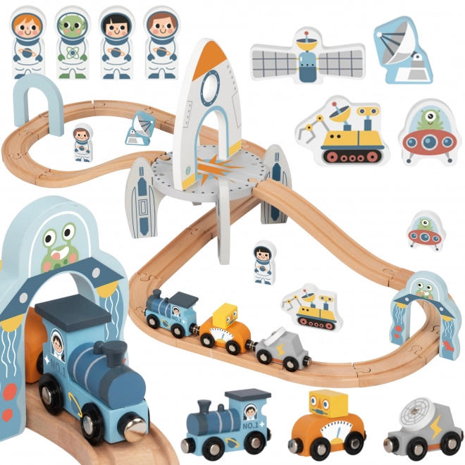 Tren de jucărie din lemn Spațial Tooky Toy