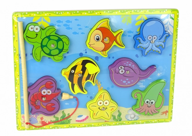 Set de pescuit cu animale marine din lemn