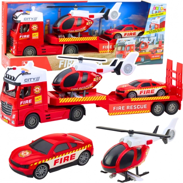 Set de Pompieri pentru Copii cu Camion, Elicopter și Mașină de Pompieri