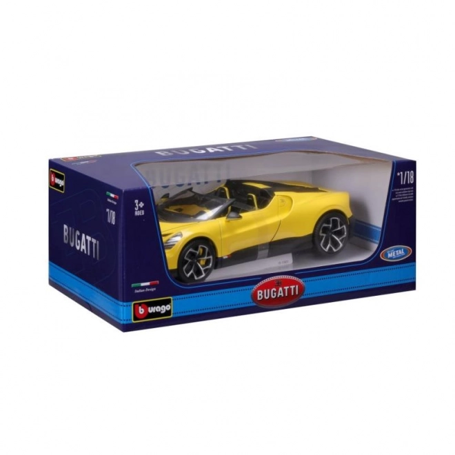 Model auto Bburago Bugatti Mistral galben la scară 1:18