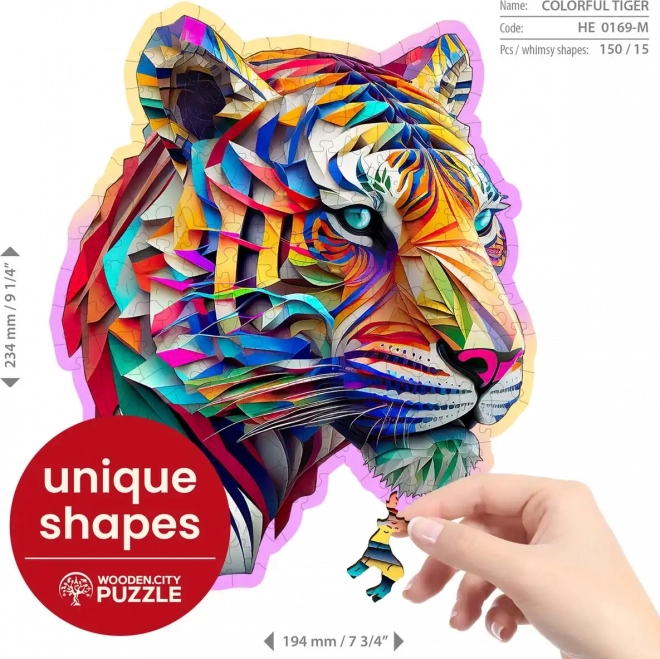 Puzzle din lemn cu model de tigru colorat