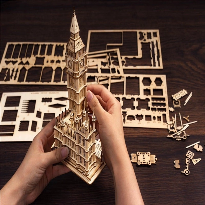 Puzzle 3D din lemn turn cu ceas Big Ben luminos