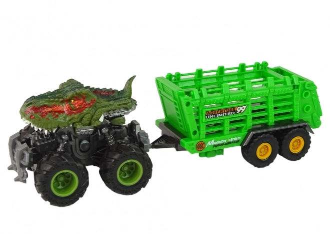 Tractor dinozaur cu remorcă și 4 figurine de dinozauri