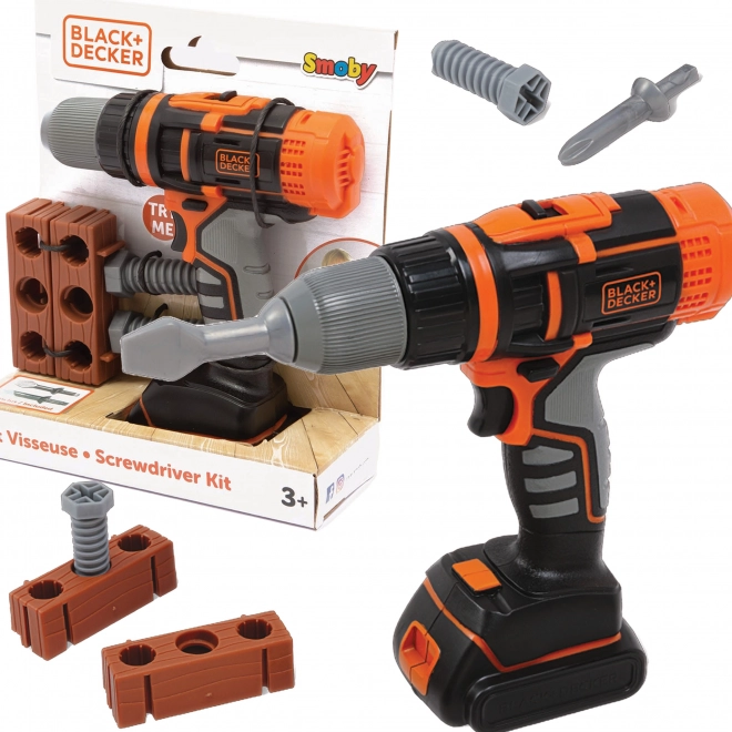 bormașină și șurubelniță electrică cu acumulator pentru copii Smoby Black&Decker cu cărămidă