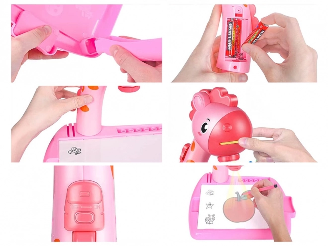 Proiector girafa pentru copii cu 12 carioci – Roz