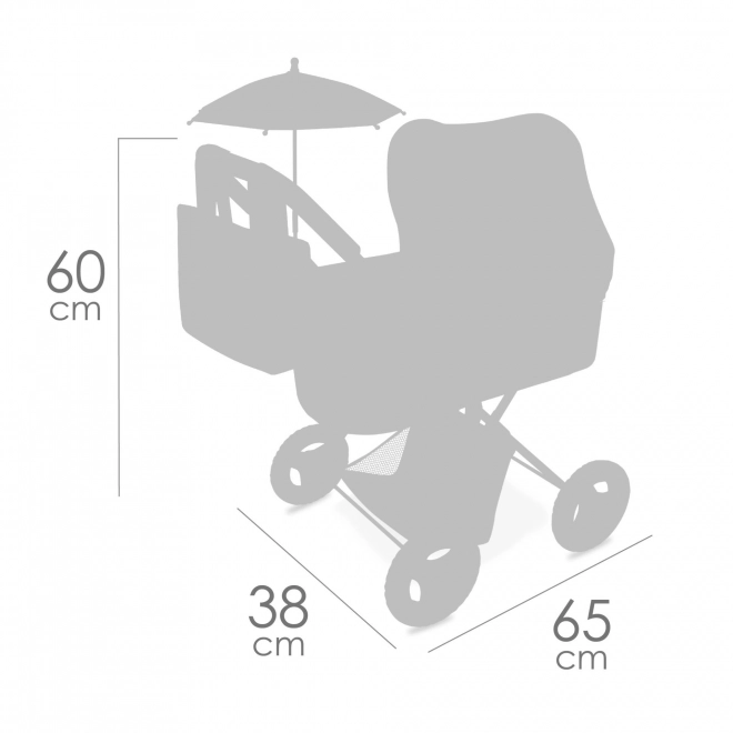 Cărucior pliabil pentru păpuși cu umbrelă și geantă Verona 60 cm