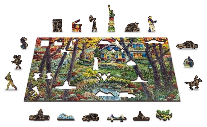 Puzzle de lemn cabană în pădure 2 în 1