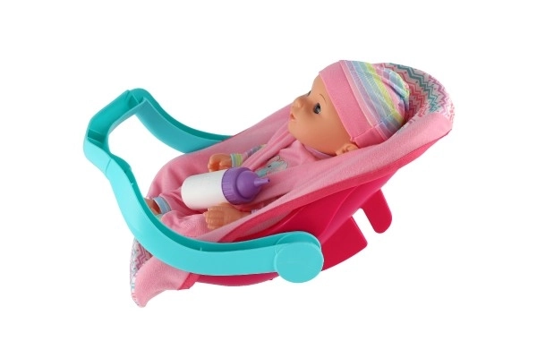 Păpușă Bebeluș 30cm în Scaun Auto cu Biberon