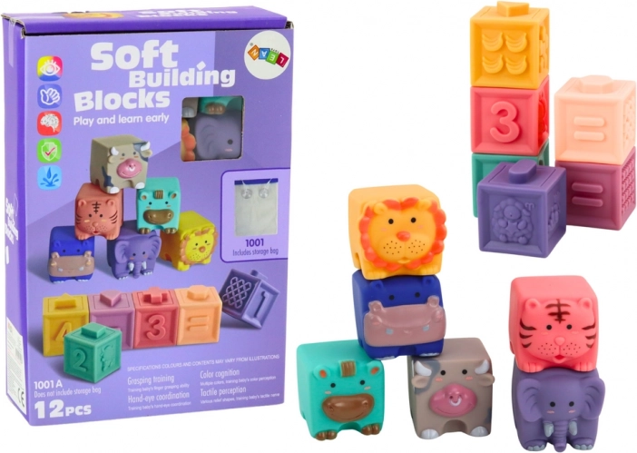 Cuburi educative moi animale numere colorate 12 buc