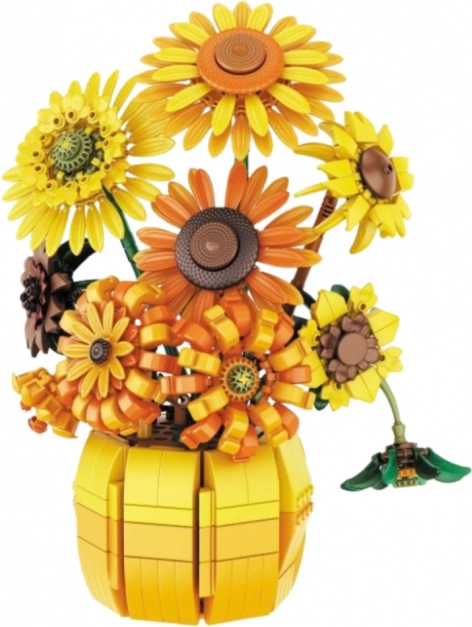 Set de construcție buchet de floarea-soarelui în vază, 1009 piese