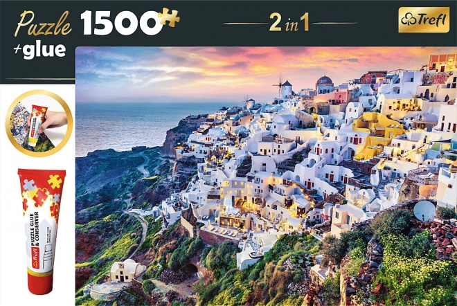 Puzzle Insula Santorini 1500 piese cu adeziv