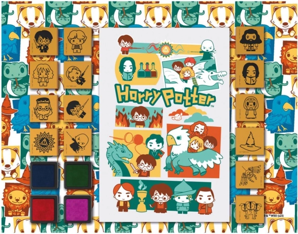 Ștampile amuzante cu bloc HARRY POTTER – set din spumă cu 14 ștampile și 4 tușiere colorate