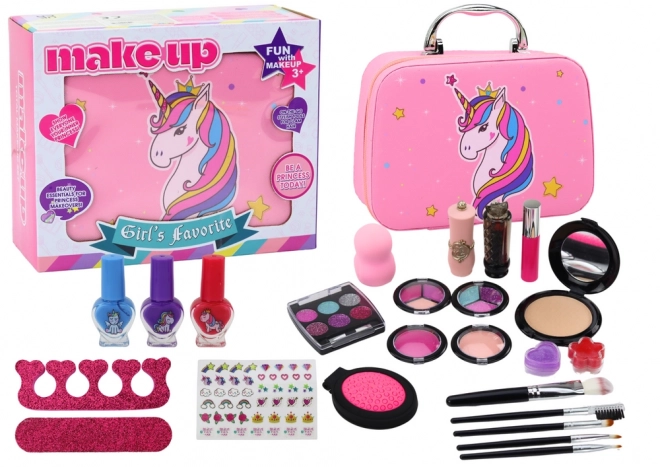 Set de frumusețe cu machiaj în cufăr roz unicorn