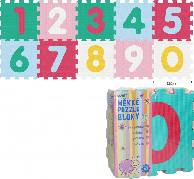 Blocuri moi din spumă cu cifre 0–9, 10 buc., 32 × 32 cm