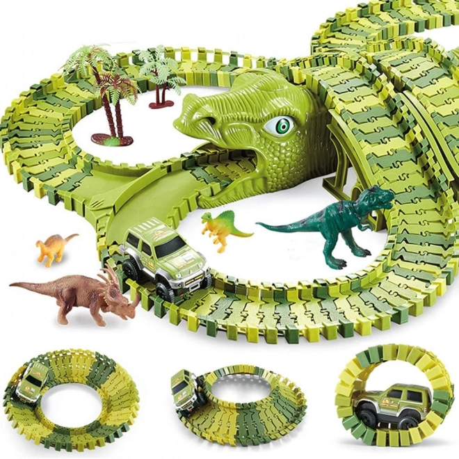 set circuit parc dinozauri cu mașinuță și figurine