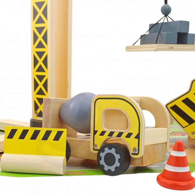 Set de construcție din lemn XXL cu macara rotativă și vehicule Woopie Green