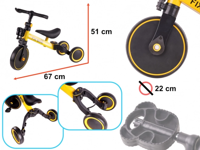 Tricicletă Pliabilă 3în1 Trike Fix Mini Albă – Galbenă