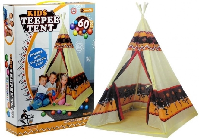 Cort Tipi Indian cu 60 de mingi pentru distracție