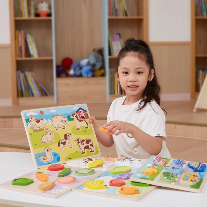 Puzzle din lemn cu fructe Montessori 2 în 1
