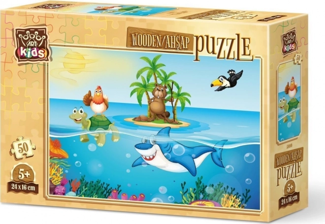 Puzzle din lemn Puiul în vacanță 50 de piese