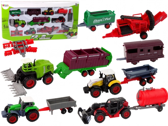 Set vehicule agricole tractoare din metal 12 piese