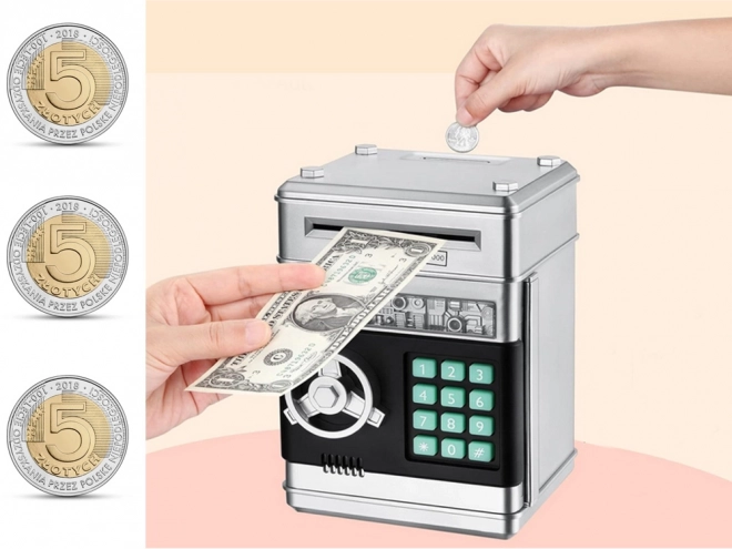 Seif mașinuță cu cod pin pentru bancnote