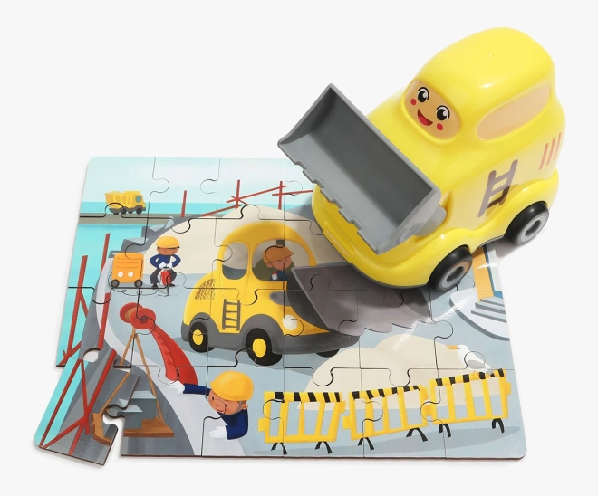 2 în 1: puzzle din lemn și buldozer de joacă