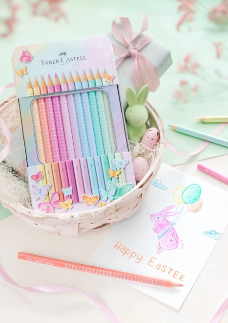 Pasteluri Sparkle Faber-Castell în cutie metalică - 12 culori