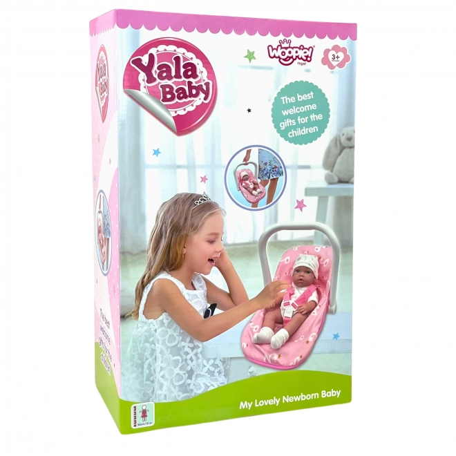 Set bebeluș cu păpușă și marsupiu roz Woopie Royal